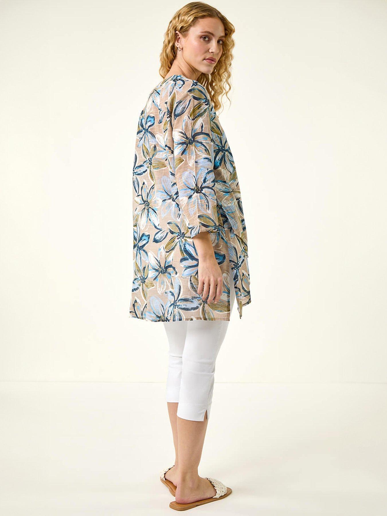Image 2 of 5 of Roman Floral Wrap Hem Tunic Top