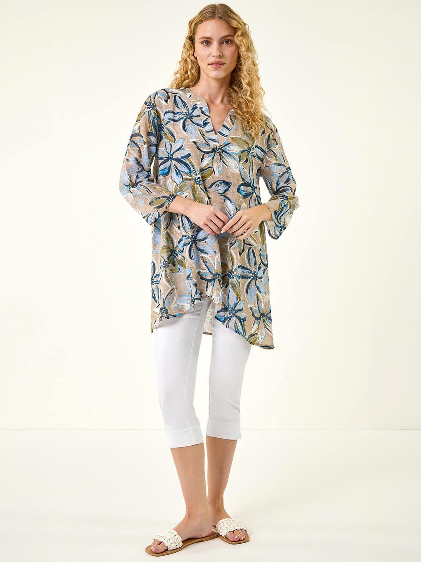 Image 3 of 5 of Roman Floral Wrap Hem Tunic Top