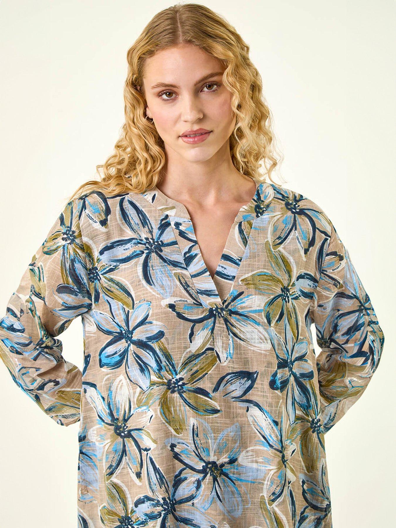 Image 4 of 5 of Roman Floral Wrap Hem Tunic Top