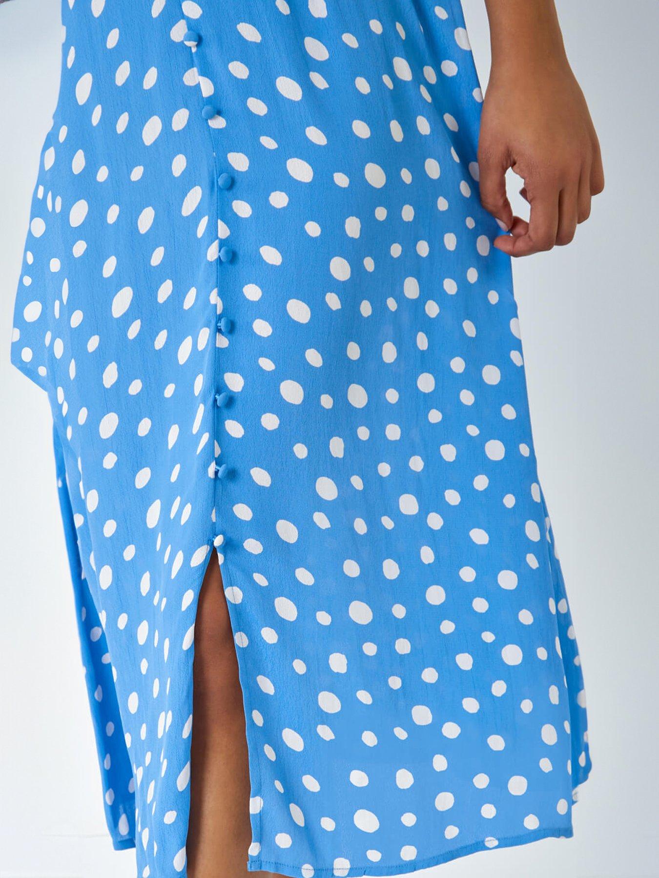 Image 5 of 5 of Roman Polka Dot Ruched Sleeve Midi Dress