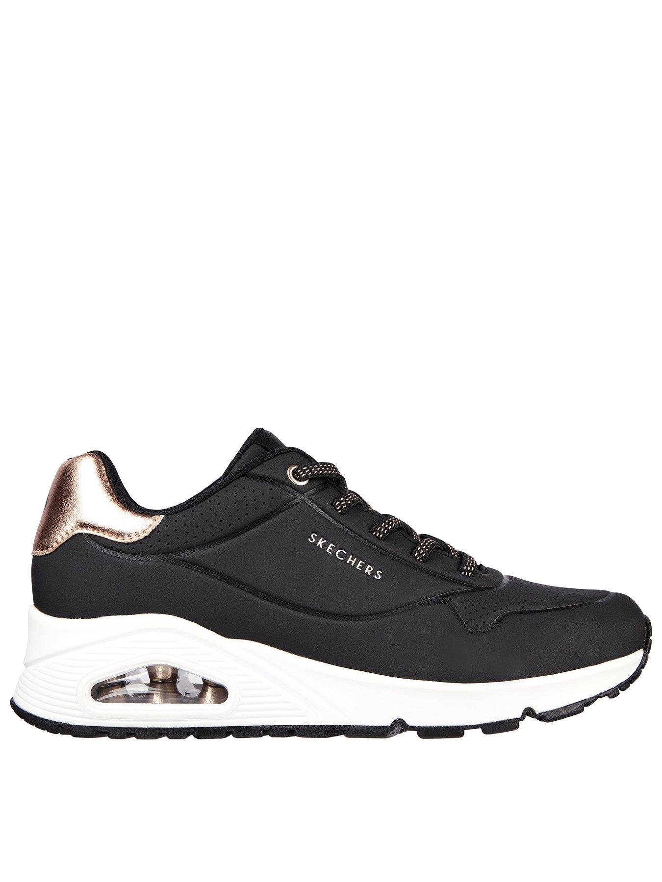 Skechers Wide Fit Uno Durabuck Metallic Trimmed Gore Lace Slip-on Fashion Sneaker - Black