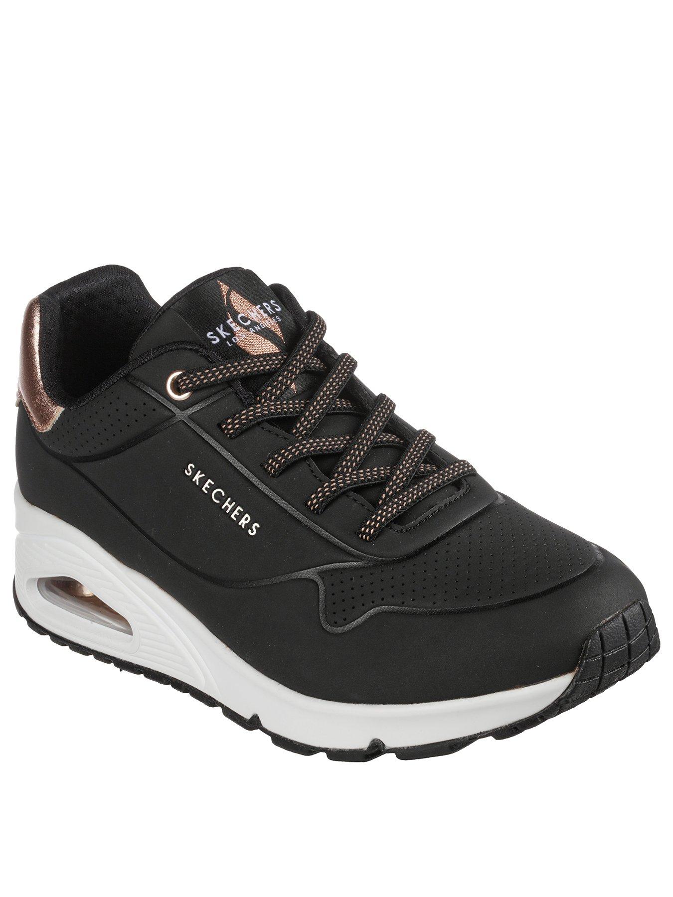 Image 2 of 6 of Skechers Wide Fit Uno Durabuck Metallic Trimmed Gore Lace Slip-on Fashion Sneaker - Black