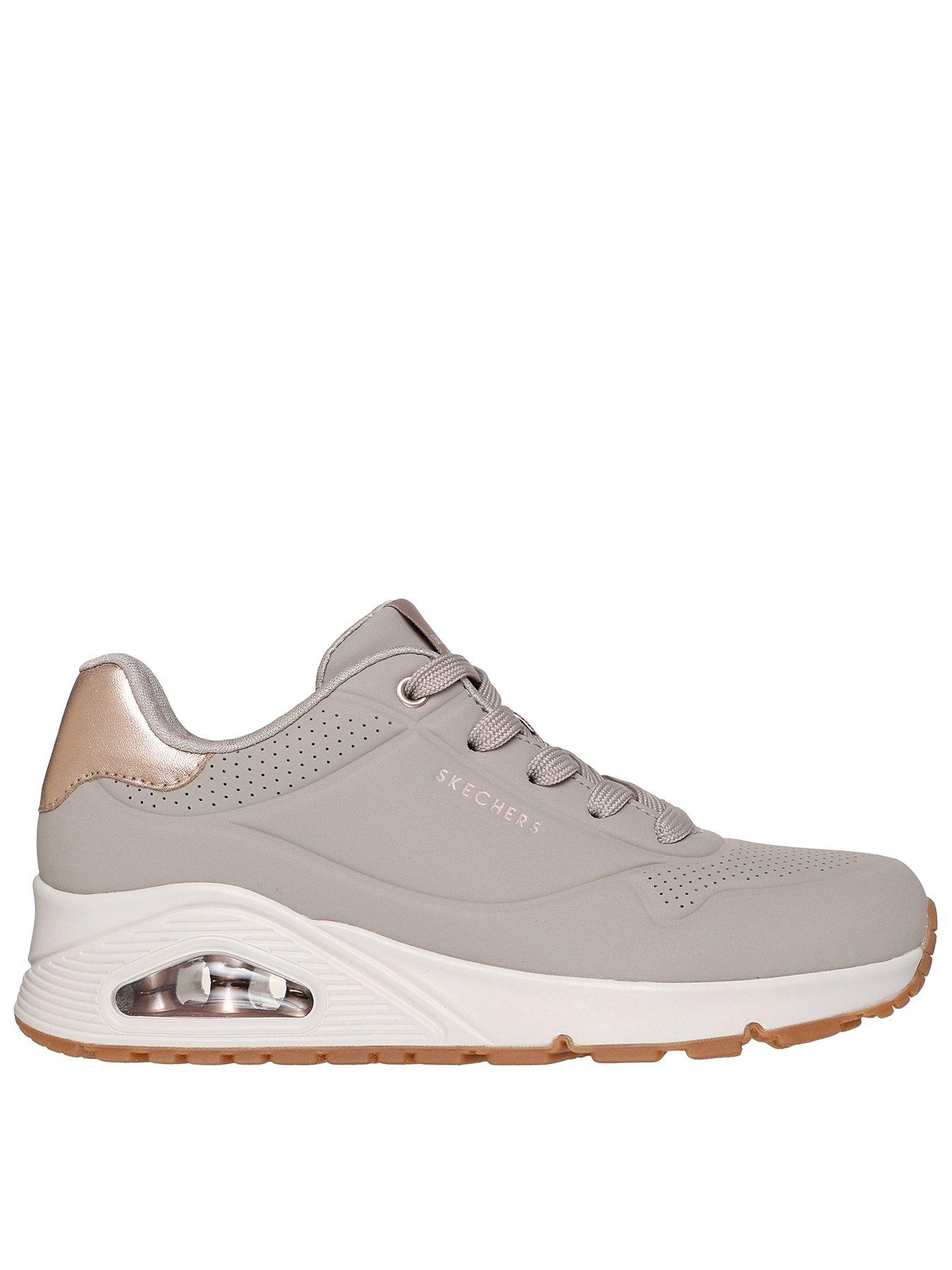 Skechers Uno Duraleather With Metallic Heel Lace Up Fashion Sneaker - Taupe