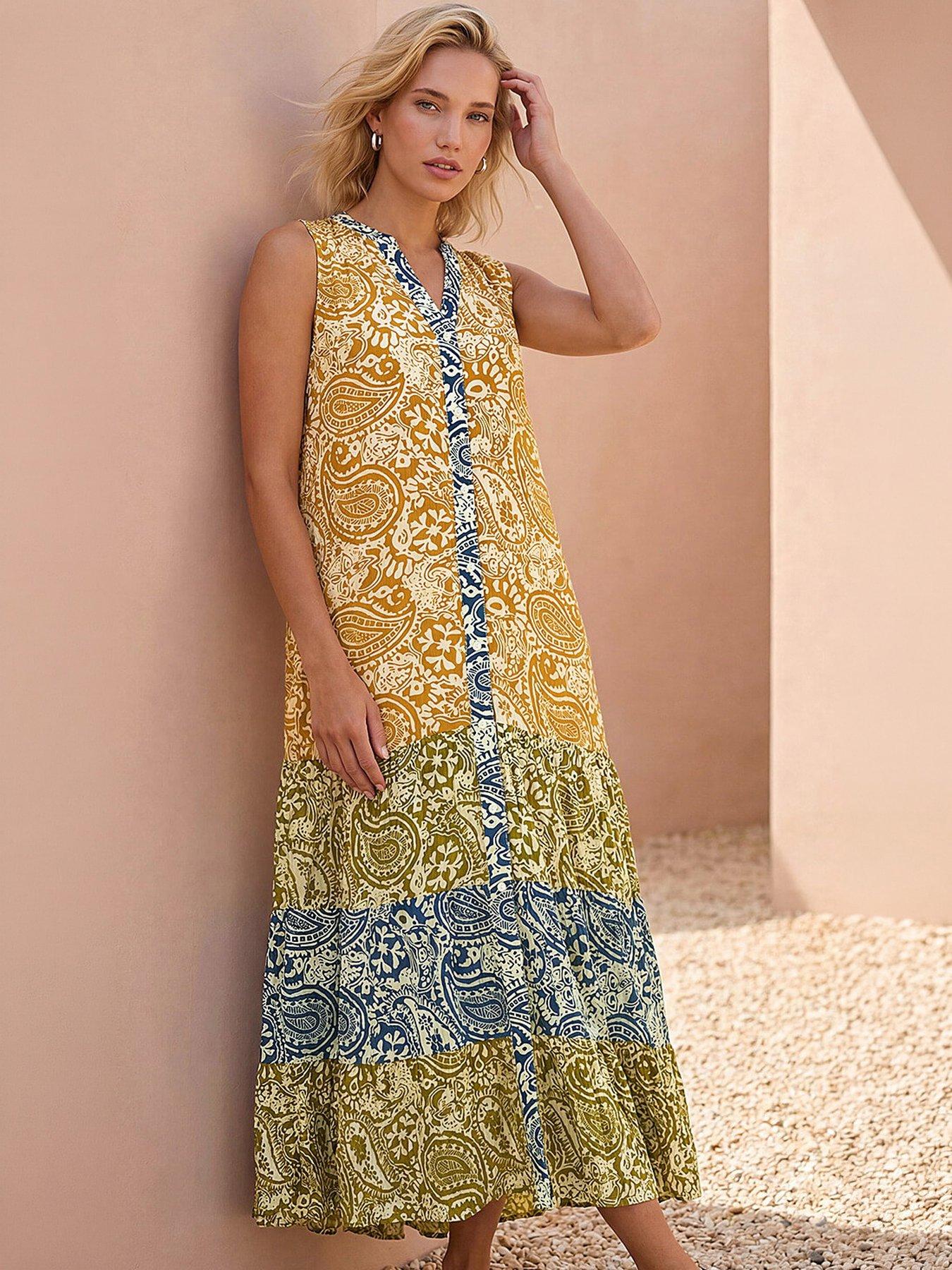 Image 1 of 4 of Roman Patchwork Print Tiered Maxi Dress