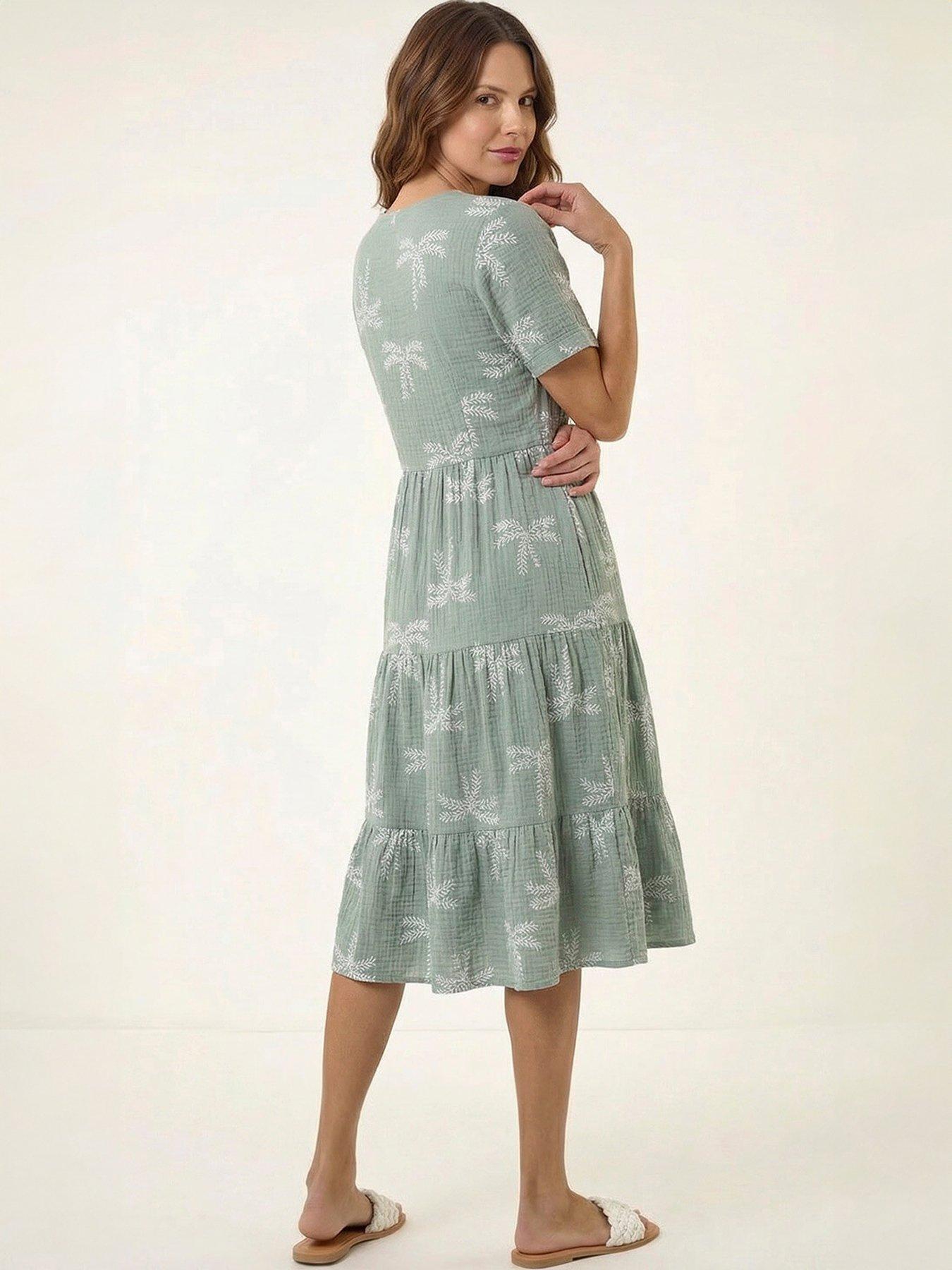 Image 2 of 5 of Roman Palm Print Textured Midi Dress