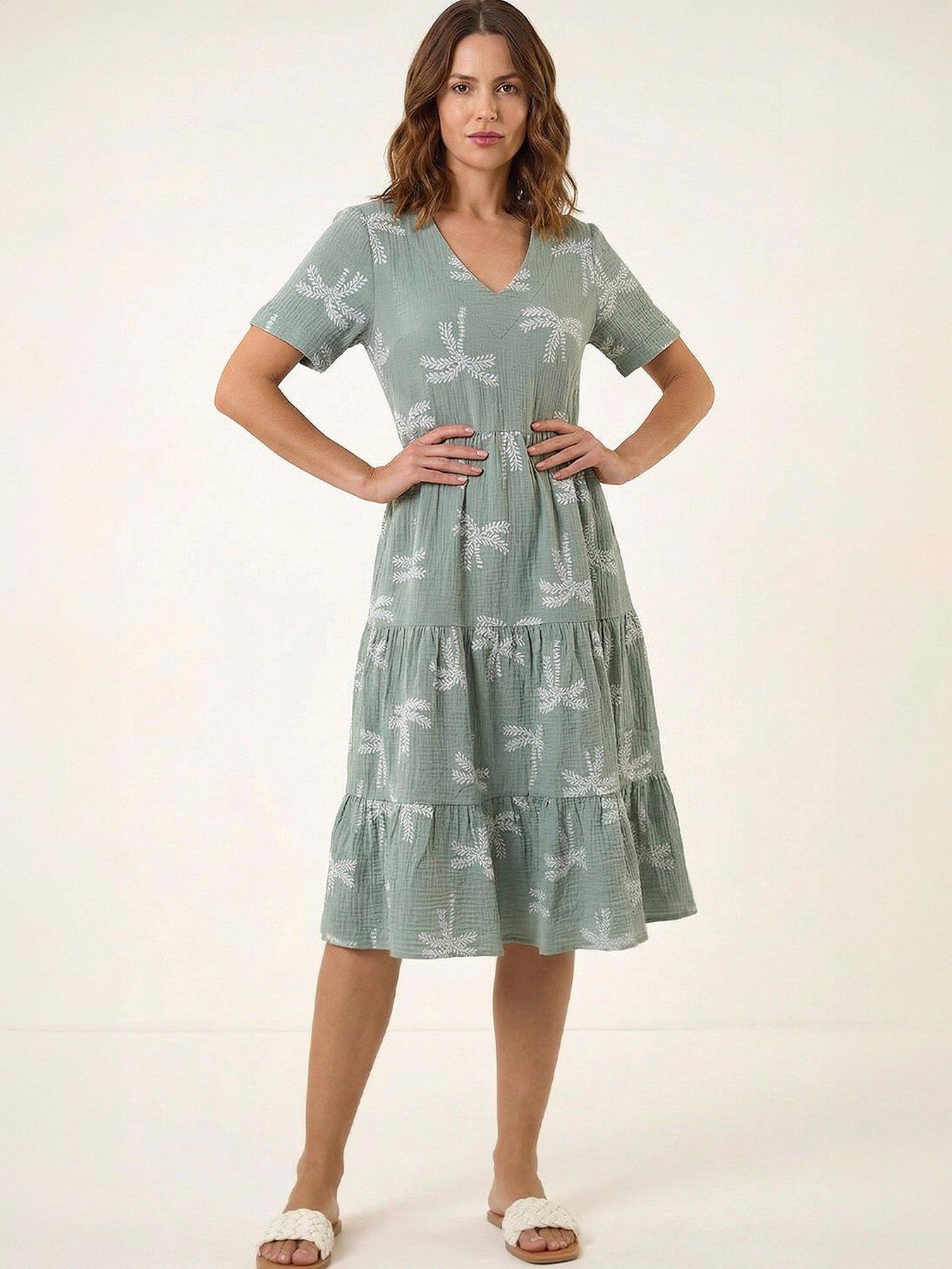 Image 3 of 5 of Roman Palm Print Textured Midi Dress