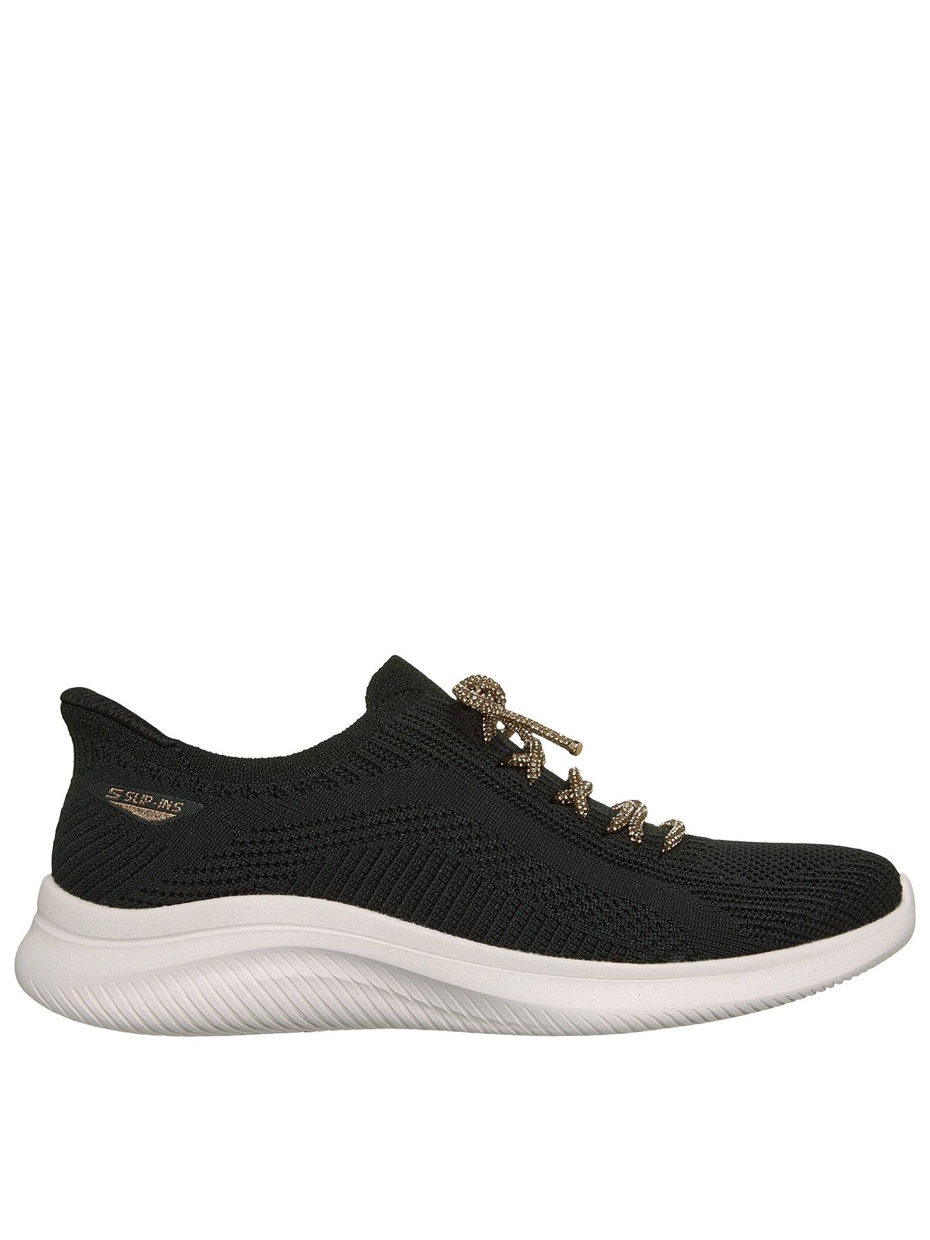 Image 1 of 6 of Skechers Ultra Flex 4.0 Cosmic Diamonds Engineered Stretch Knit Rhinestone Bow Slip-ins - Black