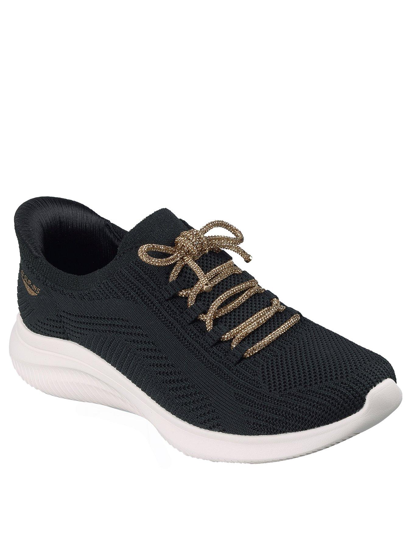 Image 2 of 6 of Skechers Ultra Flex 4.0 Cosmic Diamonds Engineered Stretch Knit Rhinestone Bow Slip-ins - Black