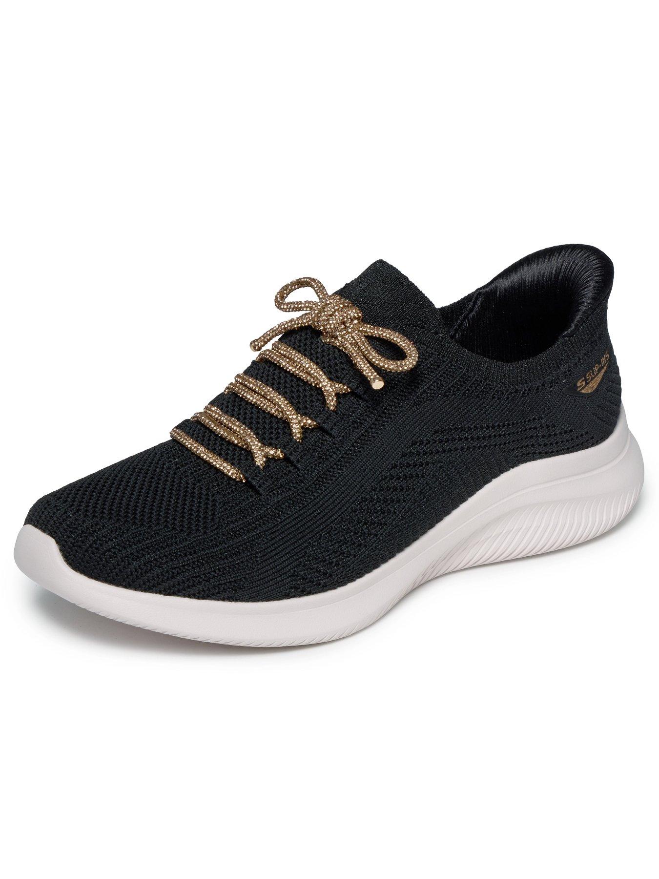 Image 5 of 6 of Skechers Ultra Flex 4.0 Cosmic Diamonds Engineered Stretch Knit Rhinestone Bow Slip-ins - Black