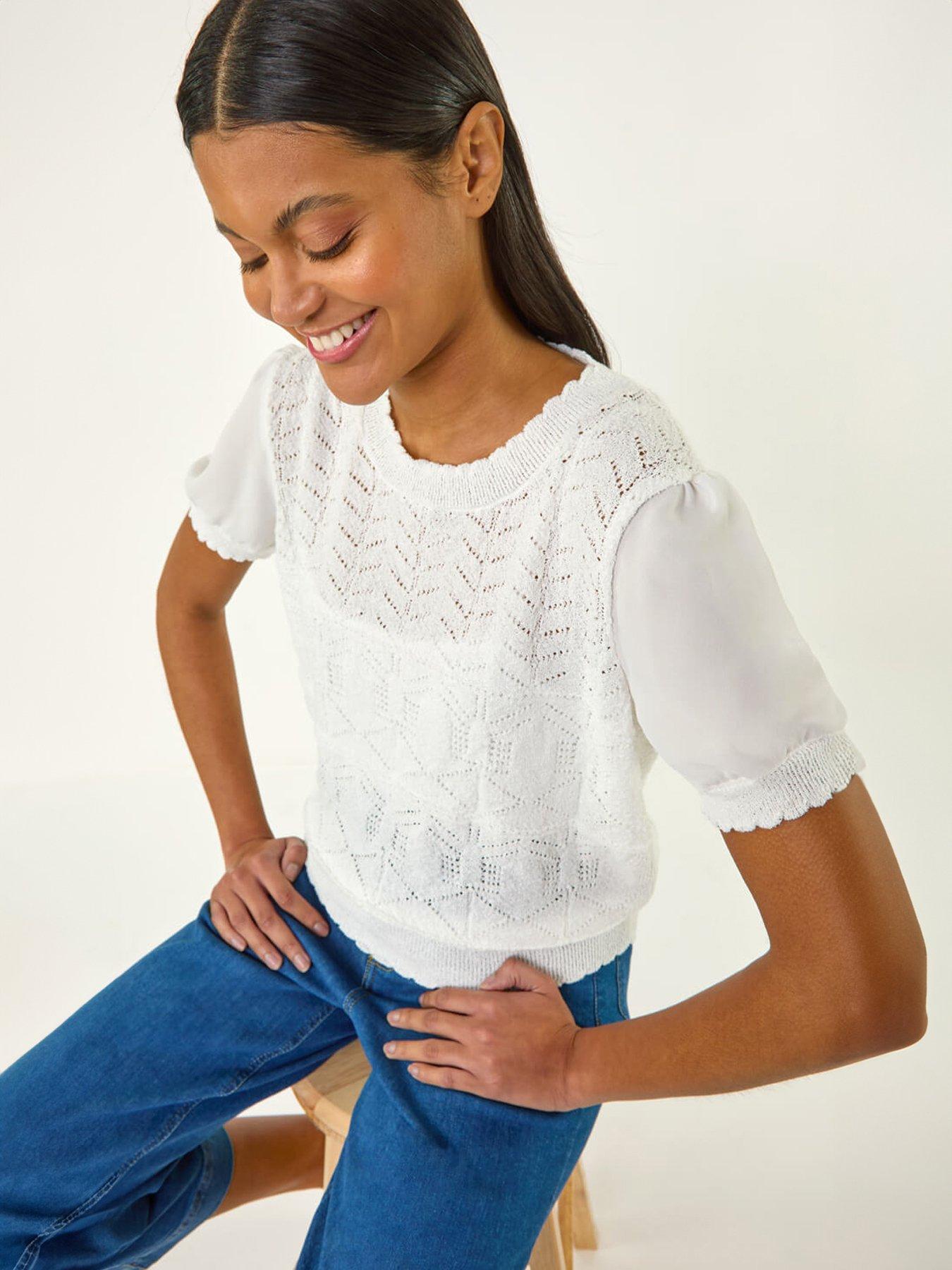 Image 4 of 5 of Roman Pointelle Knit Tee