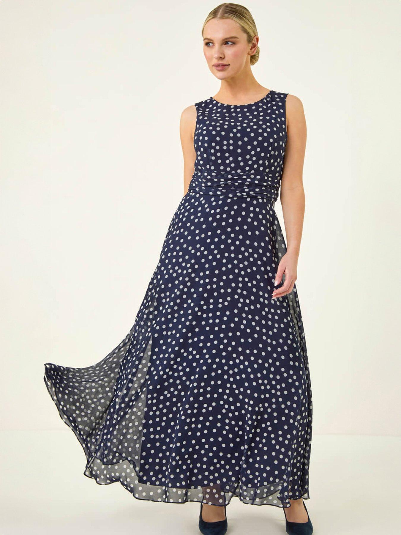Image 1 of 5 of Roman Petite Spot Print Ruched Maxi Dress