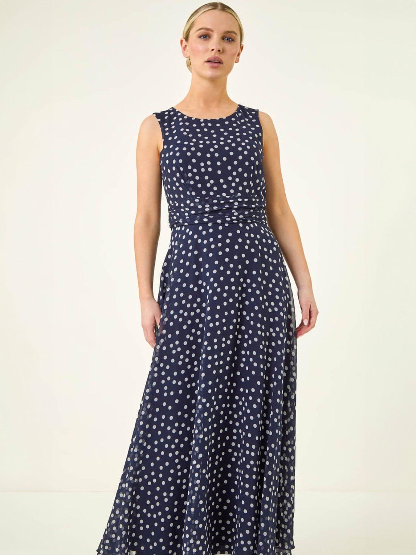 Image 3 of 5 of Roman Petite Spot Print Ruched Maxi Dress