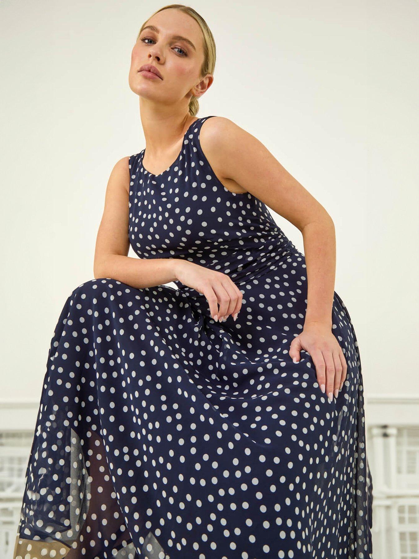 Image 4 of 5 of Roman Petite Spot Print Ruched Maxi Dress