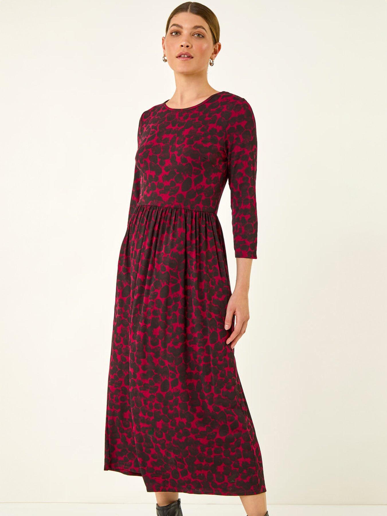 roman-abstract-spot-stretch-midi-dressoutfit
