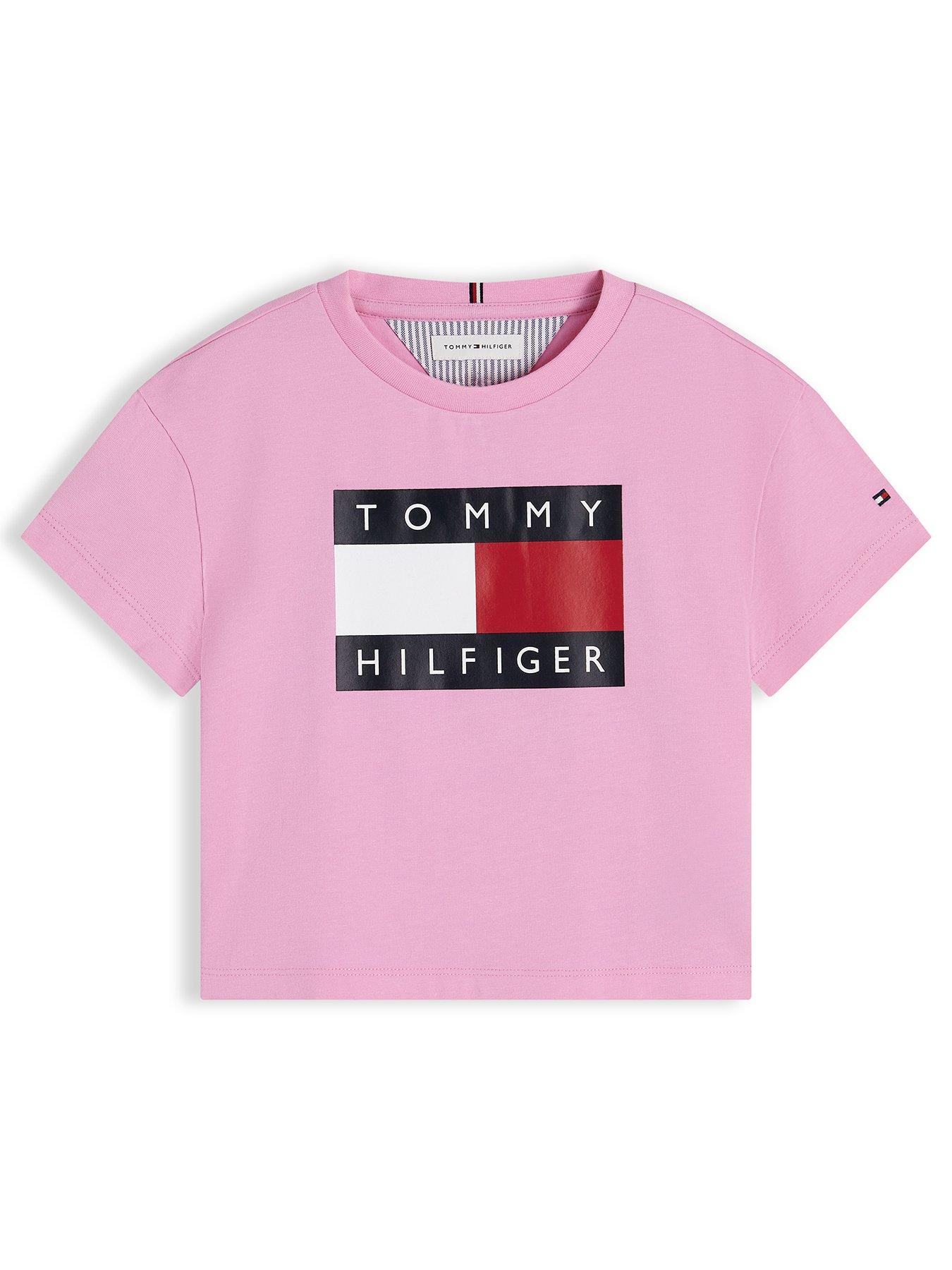 Image 1 of 1 of Tommy Hilfiger Girls Heritage Flag Short Sleeve T-Shirt - Pink