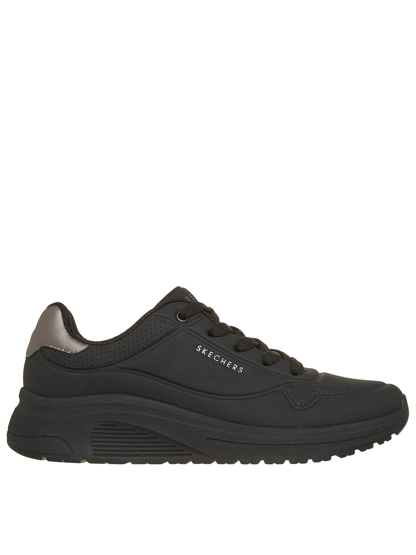 Skechers Uno Lite 2 Durabuck With Metallic Trim Lace Up Fashion Sneaker - Black