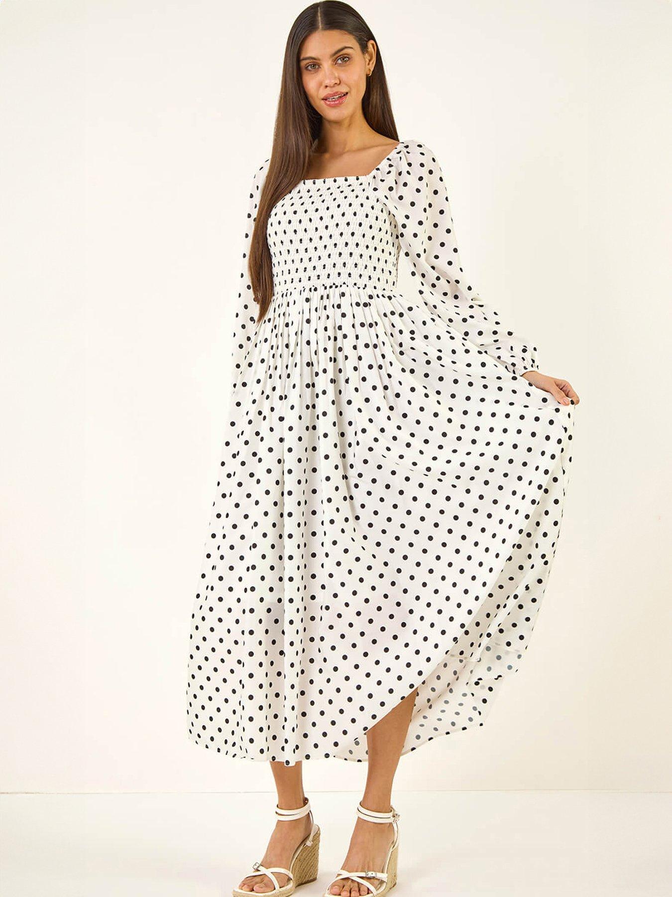 roman-spot-shirred-midi-dressfront