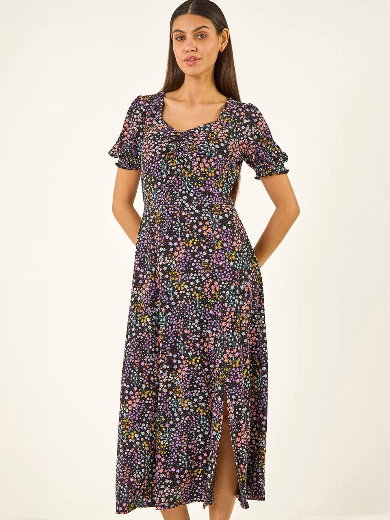 Roman Ditsy Floral Sweetheart Midi Dress