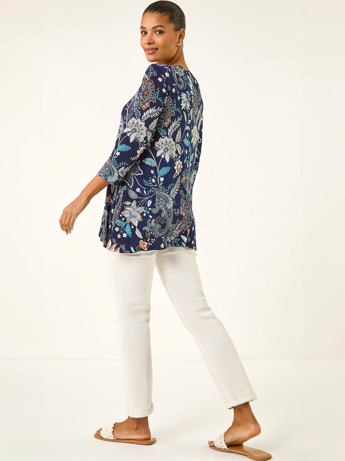 Image 2 of 5 of Roman Paisley Hanky Hem Stretch Tunic Top