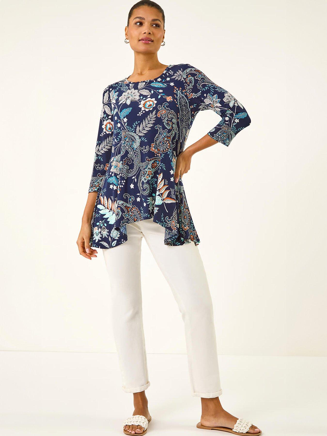 Image 3 of 5 of Roman Paisley Hanky Hem Stretch Tunic Top