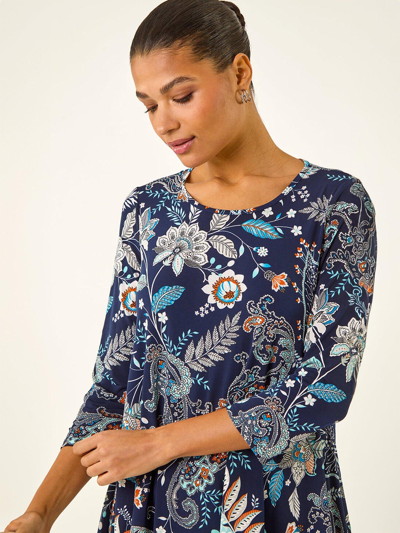 Image 4 of 5 of Roman Paisley Hanky Hem Stretch Tunic Top