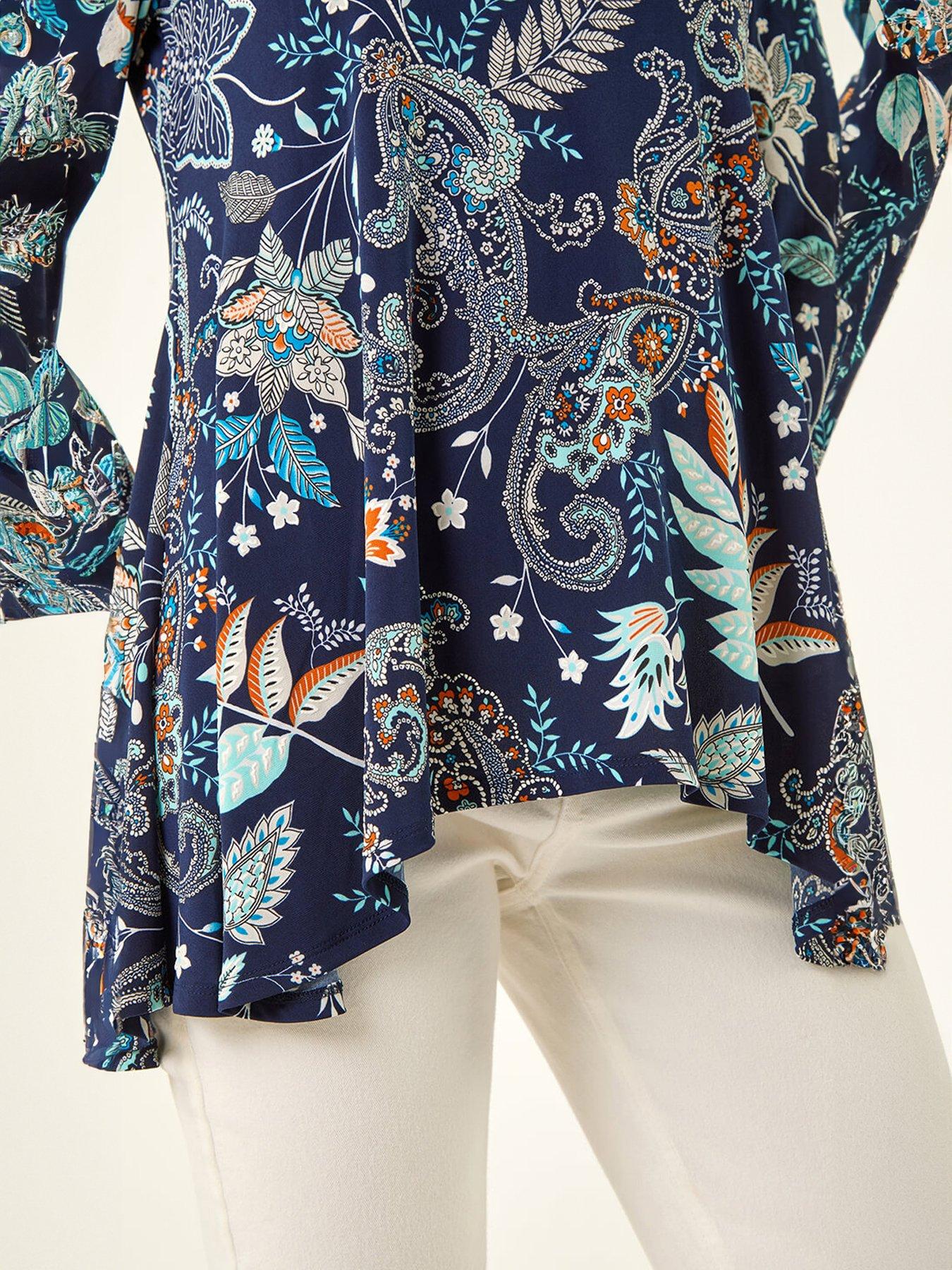 Image 5 of 5 of Roman Paisley Hanky Hem Stretch Tunic Top