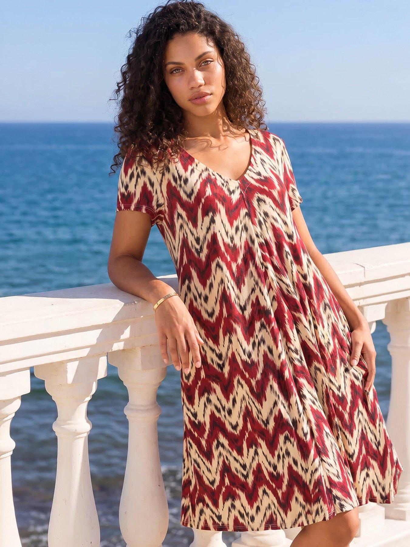 brown swing dresses Chartreuse V Scallop Neck Ruffle Short Sleeve Tiered Midi Dress – SSYS main image 0