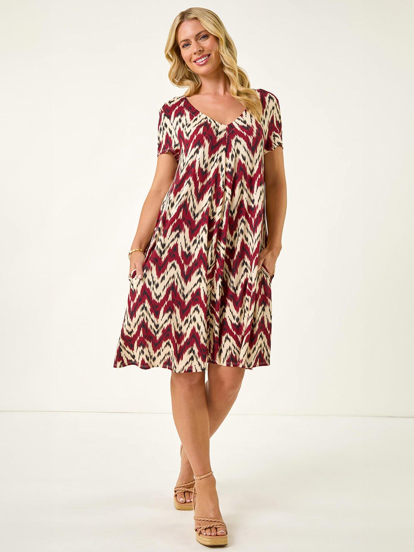Image 3 of 5 of Roman Petite Abstract Print Swing Stretch Dress