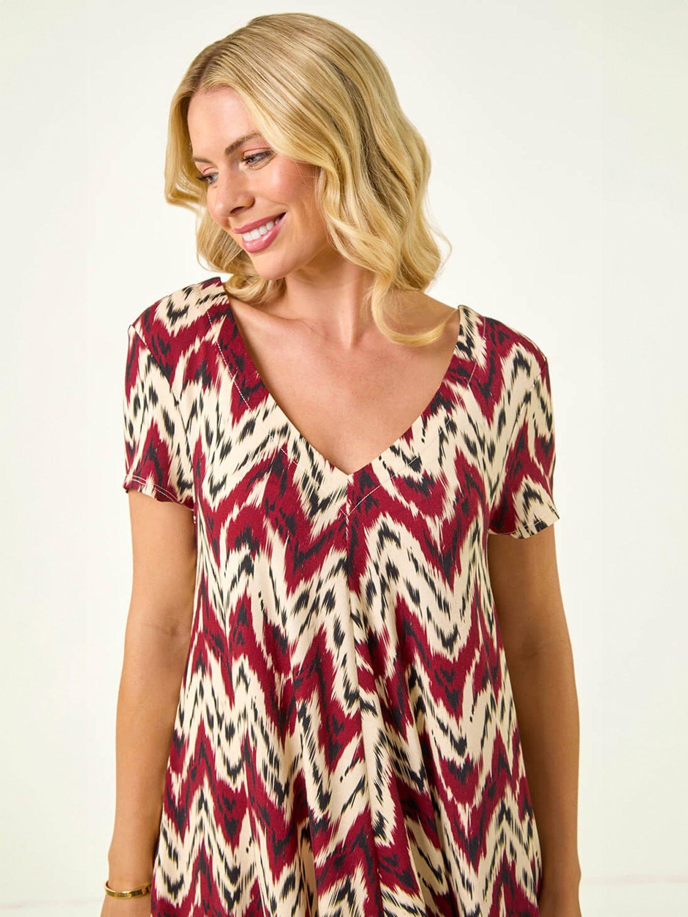 Image 4 of 5 of Roman Petite Abstract Print Swing Stretch Dress