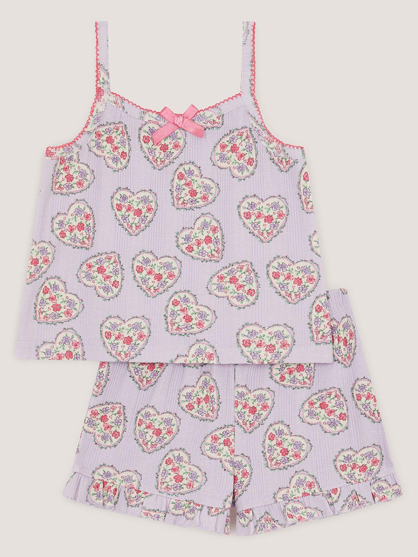 Monsoon Girls Heart Pointelle Jersey Pyjamas - Light Purple