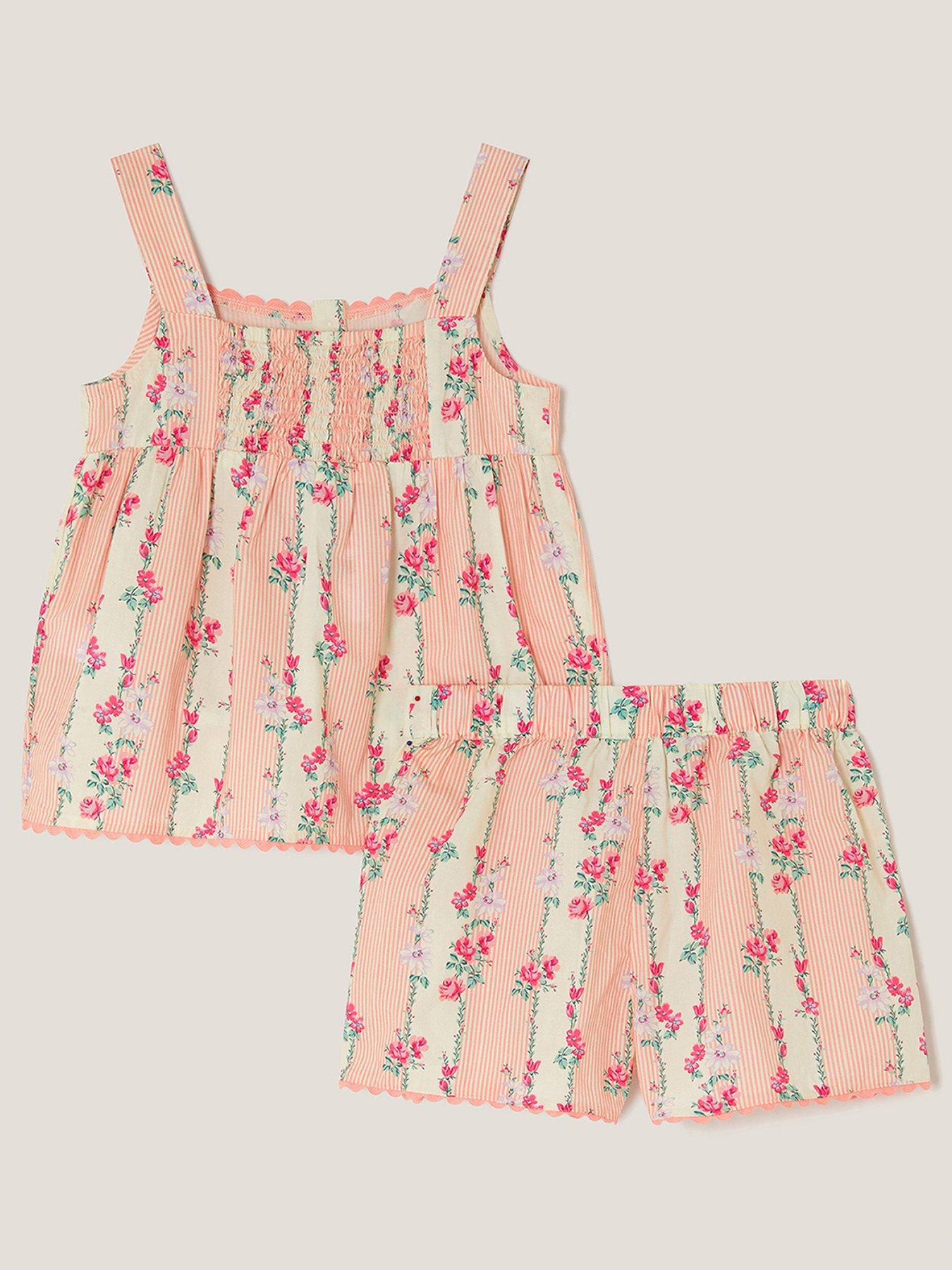 Image 2 of 3 of Monsoon Girls Easter Stripe Floral Woven Pyjamas - Cream