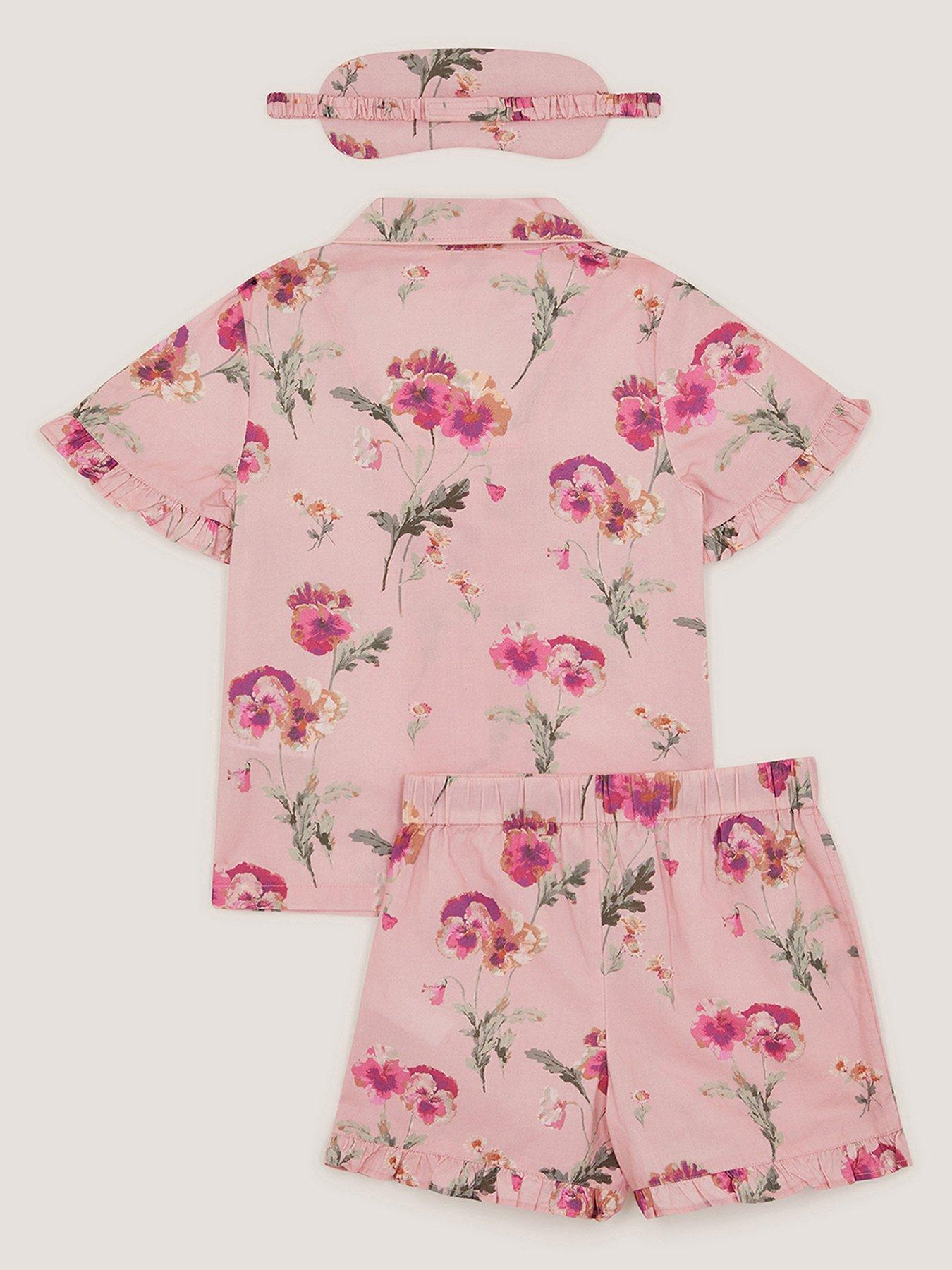 Image 2 of 3 of Monsoon Girls Pansy Woven Print Pyjamas With Eye Mask - Pink