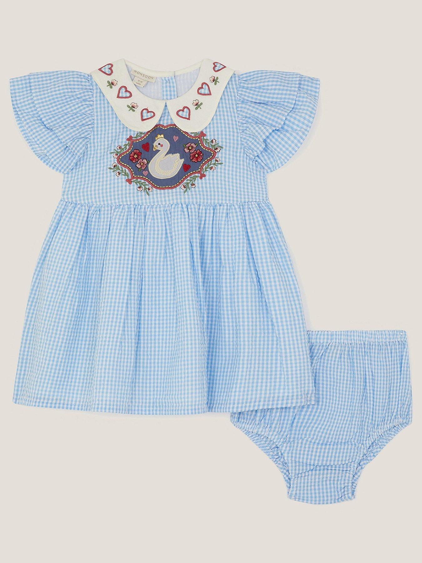 Monsoon Baby Girls Swan Dress and Knickers - Blue