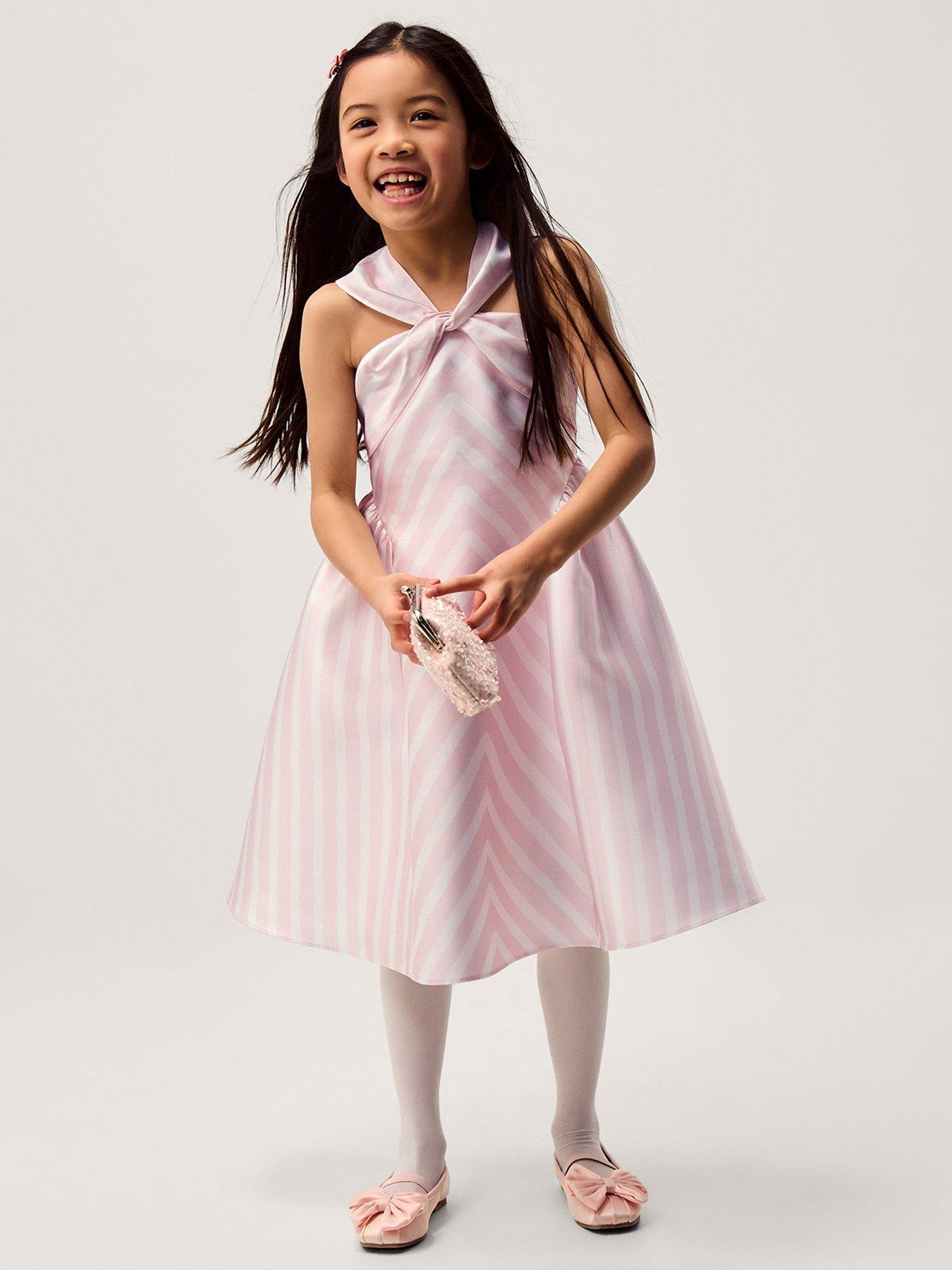 Image 1 of 4 of Monsoon Girls Marney Stripe Duchess Dress - Pink