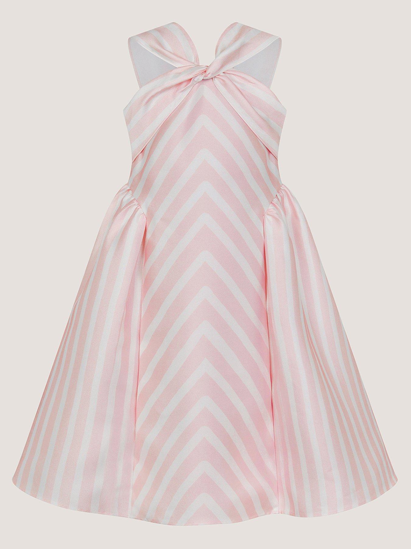 Image 2 of 4 of Monsoon Girls Marney Stripe Duchess Dress - Pink
