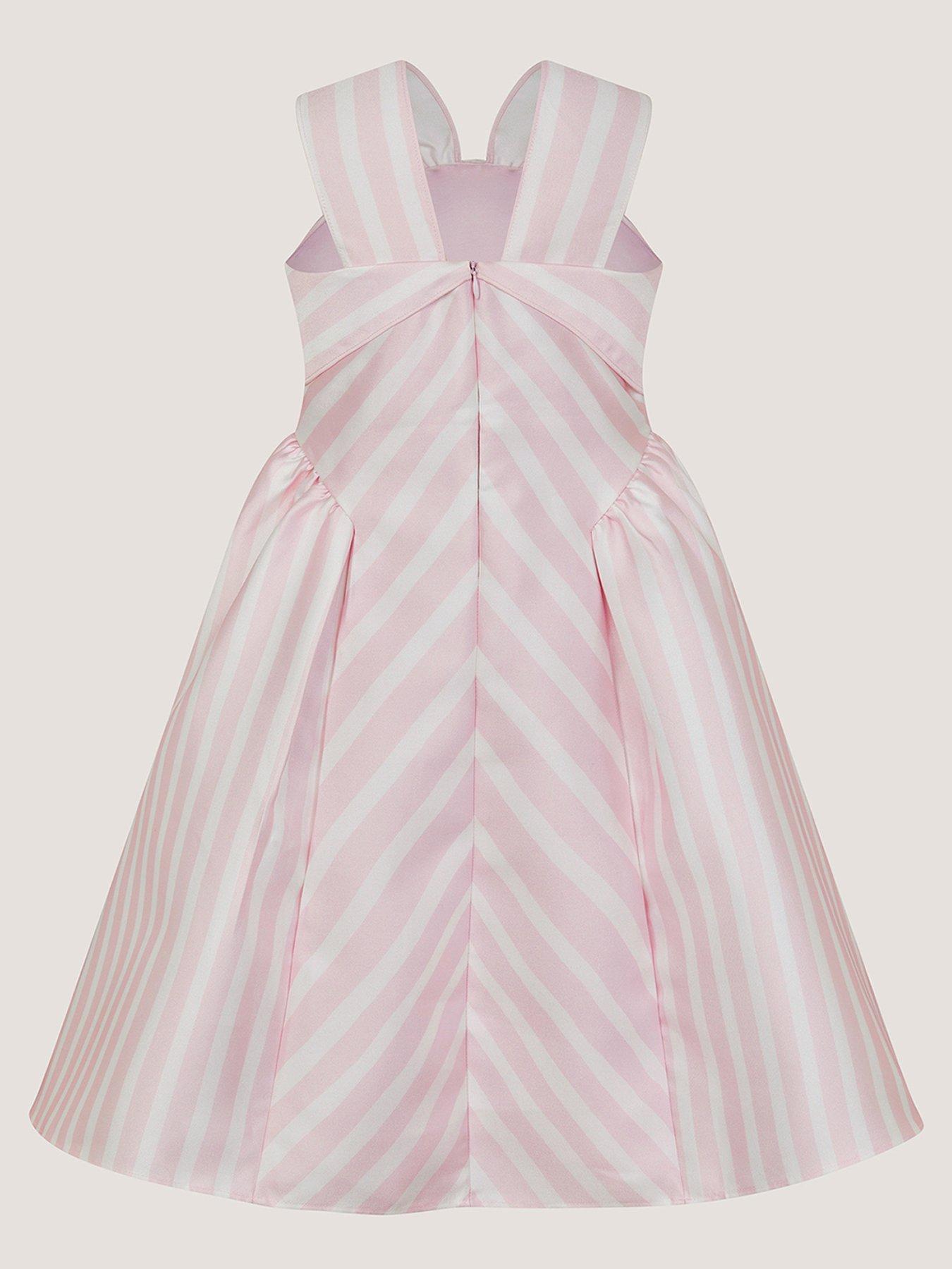 Image 3 of 4 of Monsoon Girls Marney Stripe Duchess Dress - Pink