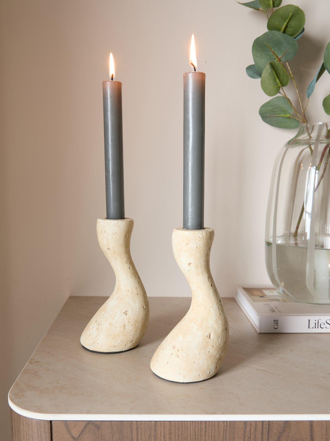 Michelle Keegan Home Set Of 2 Abstract Concrete Candle Holders
