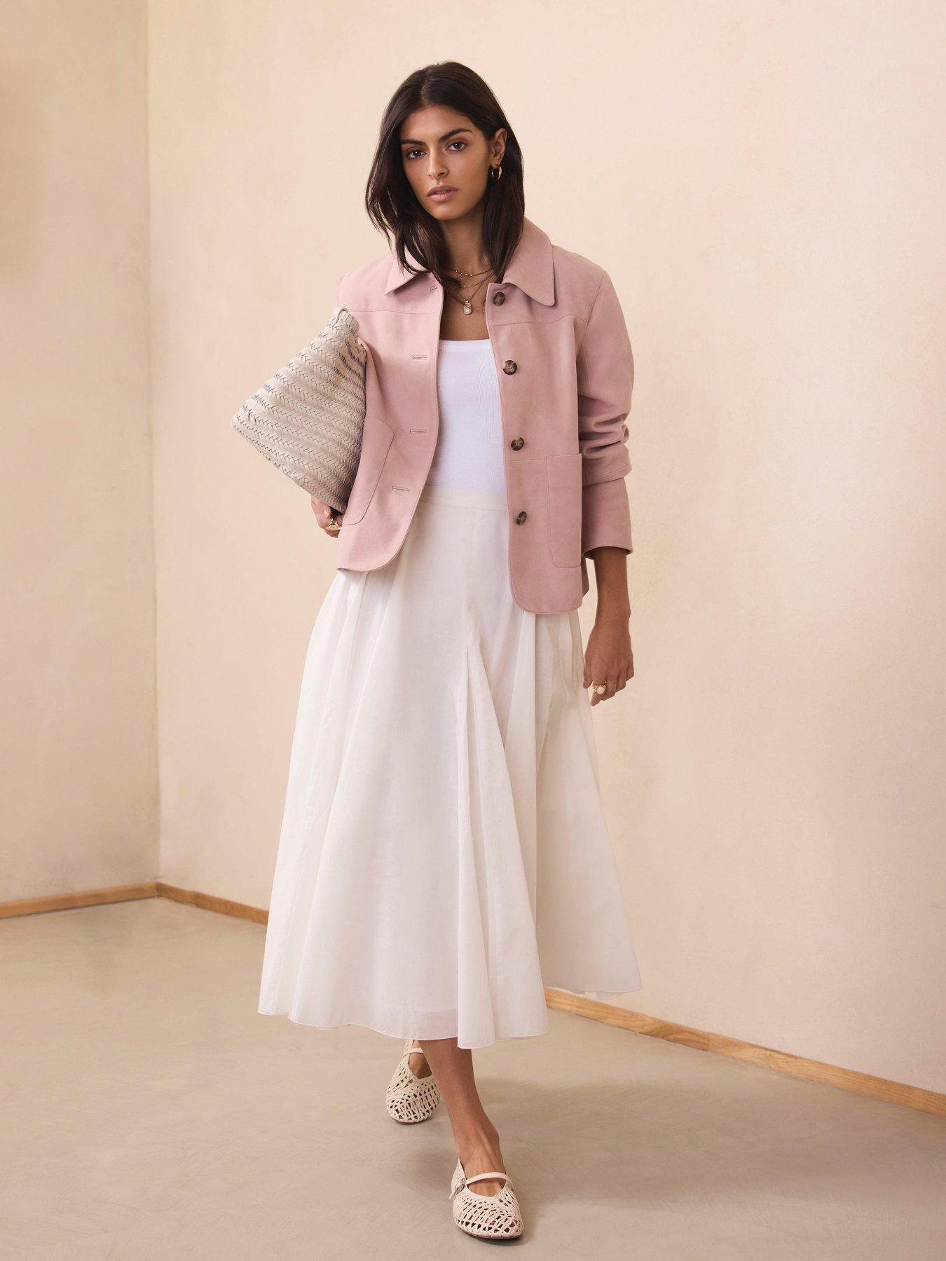 Image 2 of 6 of Mint Velvet Full Cotton Midi Skirt - White