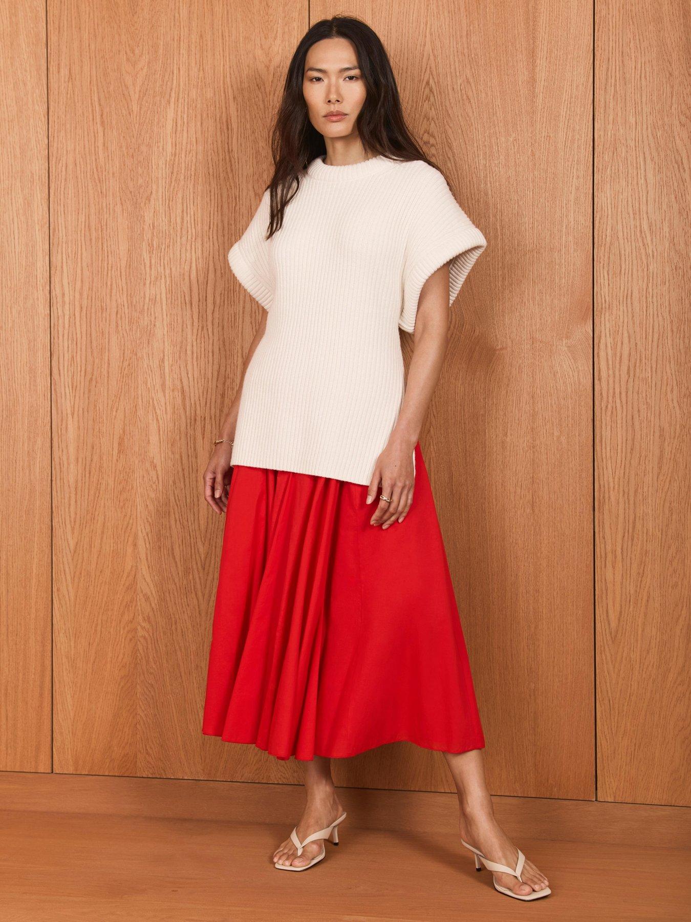 Image 1 of 6 of Mint Velvet Red Full Cotton Skirt