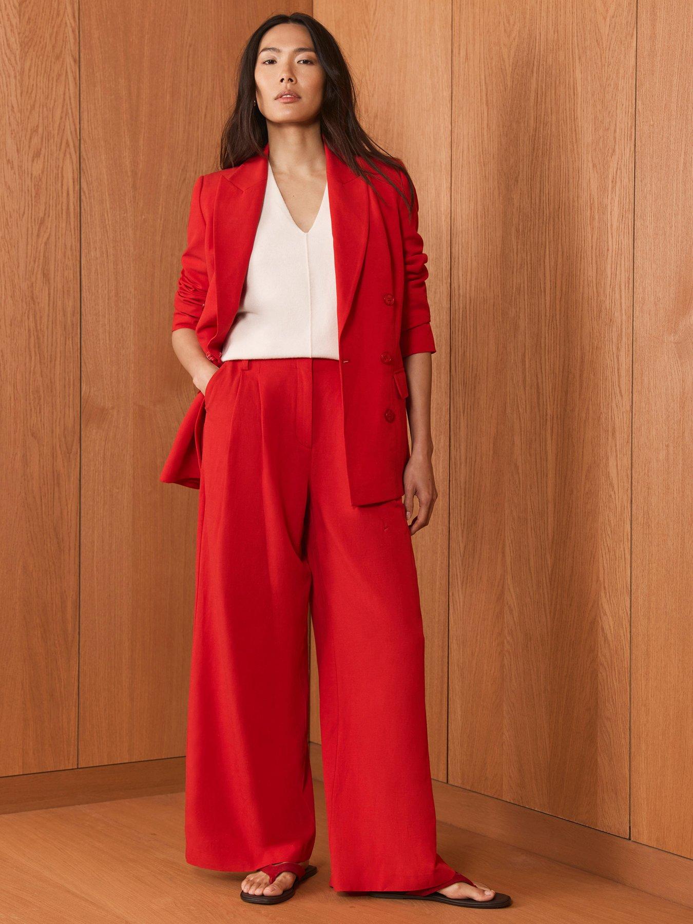 Image 1 of 6 of Mint Velvet Red Linen Mix Trouser
