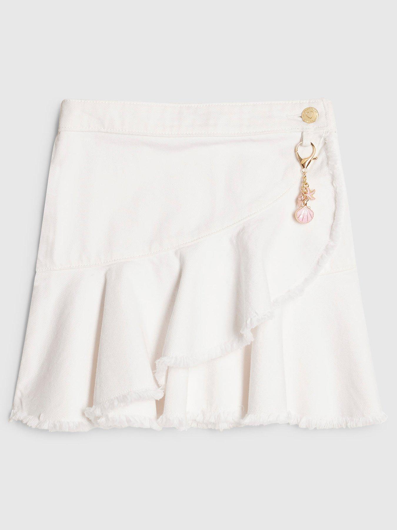 River Island Older Girls Asymmetric Keychain Denim Skirt - White