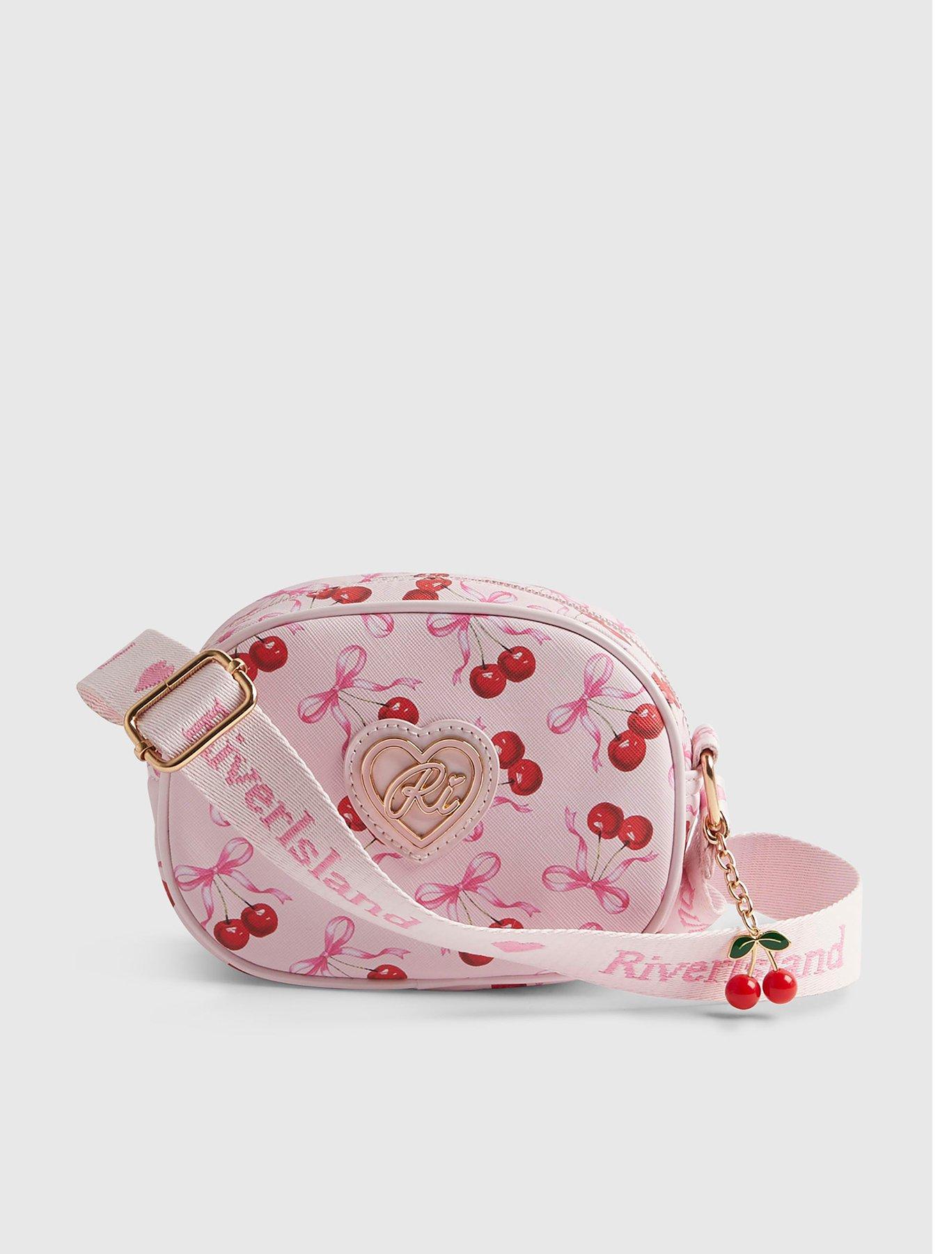 River Island Older Girls Cherry Bow Oval Cross Body Bag - Pink