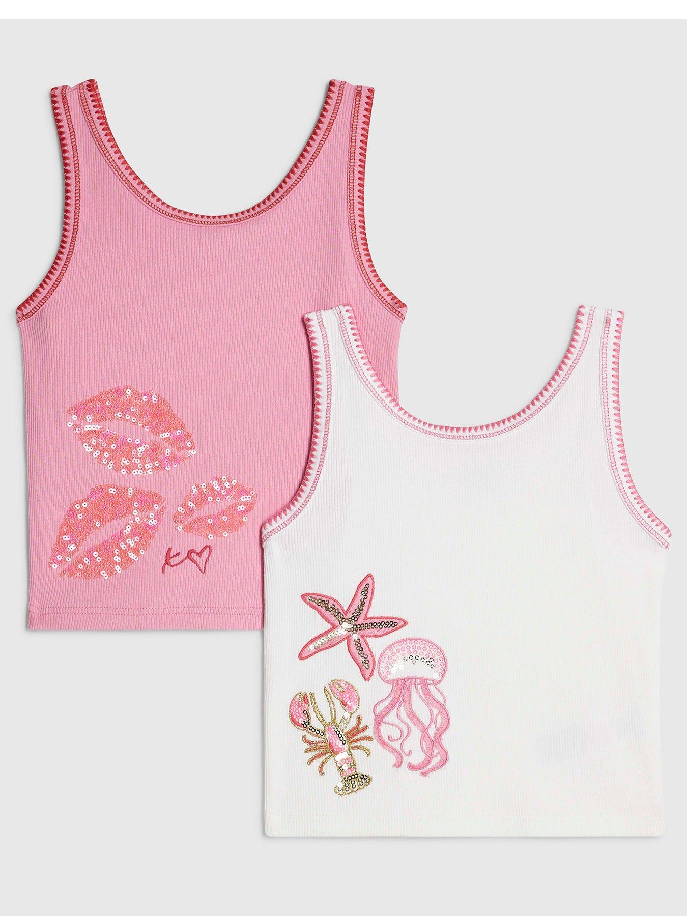 River Island Older Girls 2 Pack Sequin Tank Tops - Multi - Pink