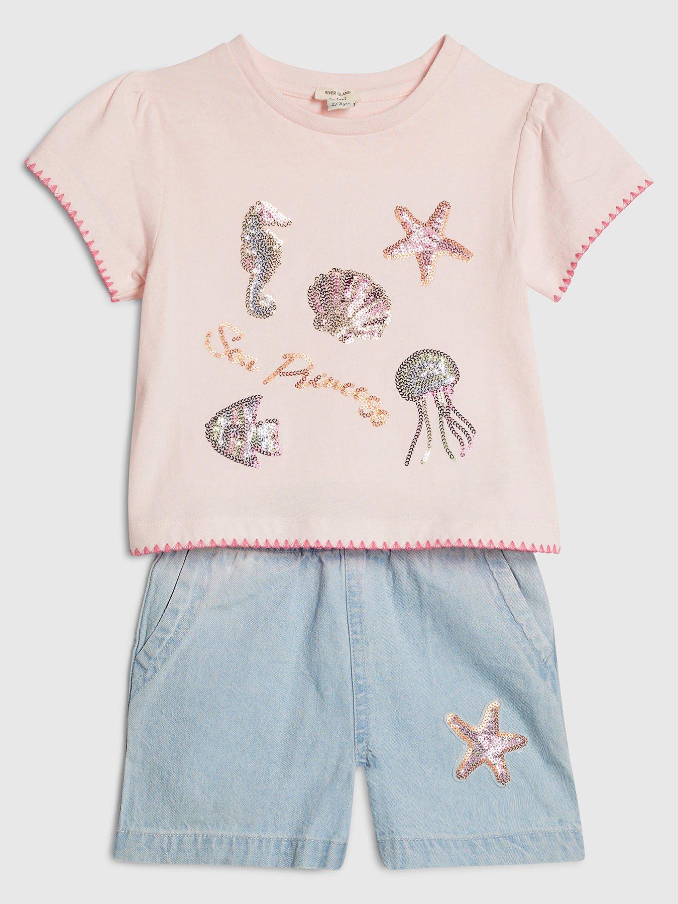 River Island Mini Girls Sealife T-Shirt And Shorts Set - Blue
