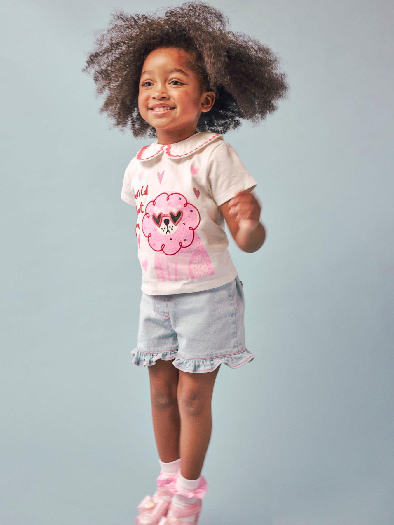 River Island Mini Girls Wild About You Collar T-Shirt Denim Set - White