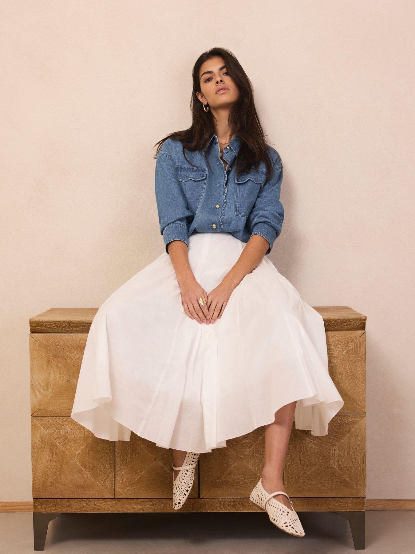 Image 3 of 6 of Mint Velvet Indigo Denim Scallop Top - Blue