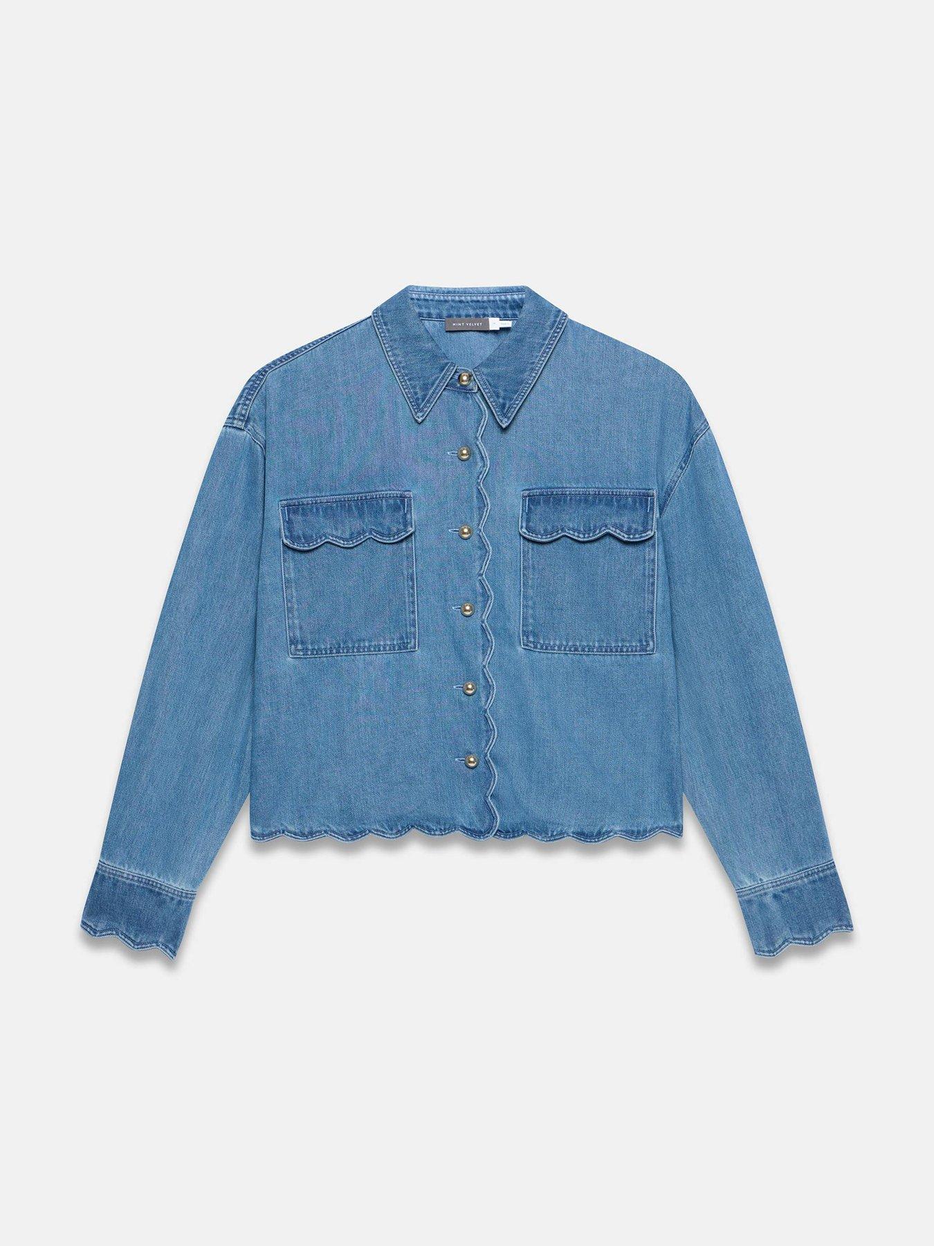 Image 5 of 6 of Mint Velvet Indigo Denim Scallop Top - Blue