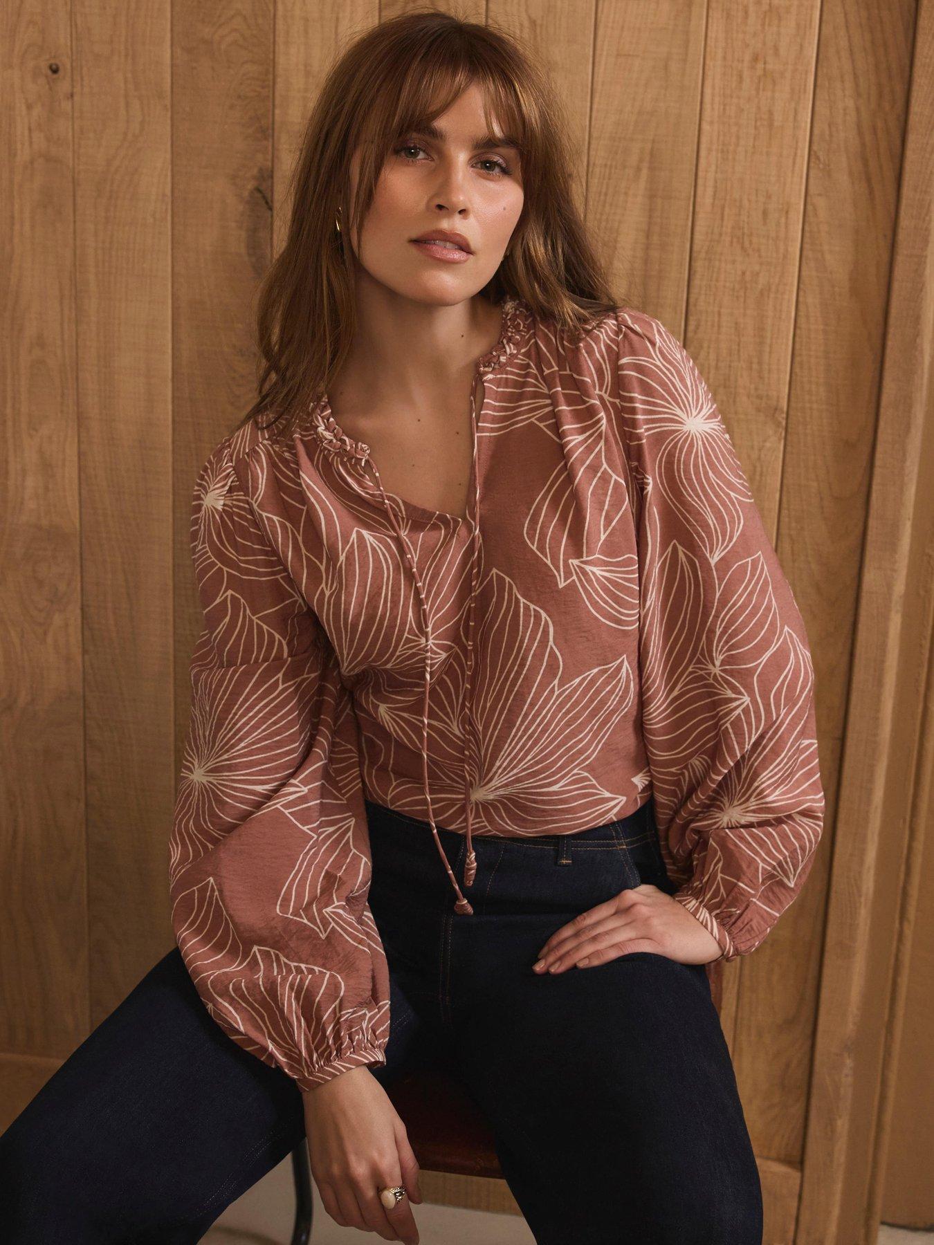 Image 1 of 6 of Mint Velvet Floral Print Blouse - Camel