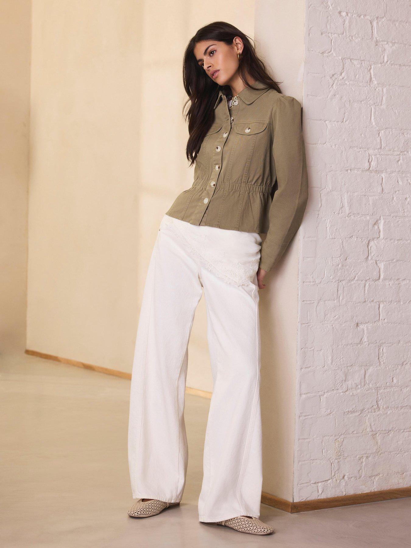Image 4 of 6 of Mint Velvet Collared Peplum Jacket - Khaki