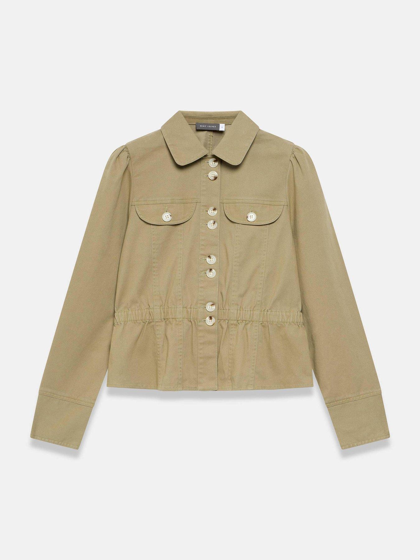 Image 5 of 6 of Mint Velvet Collared Peplum Jacket - Khaki